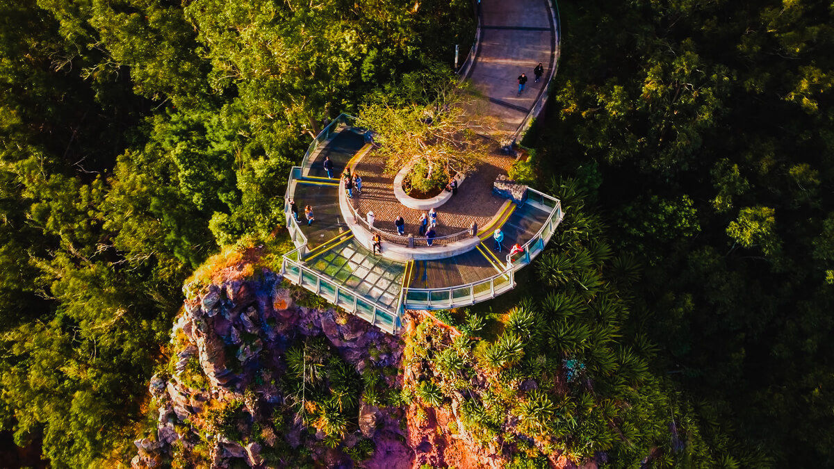 Drone shot of gabo girao viewpoint in madeira